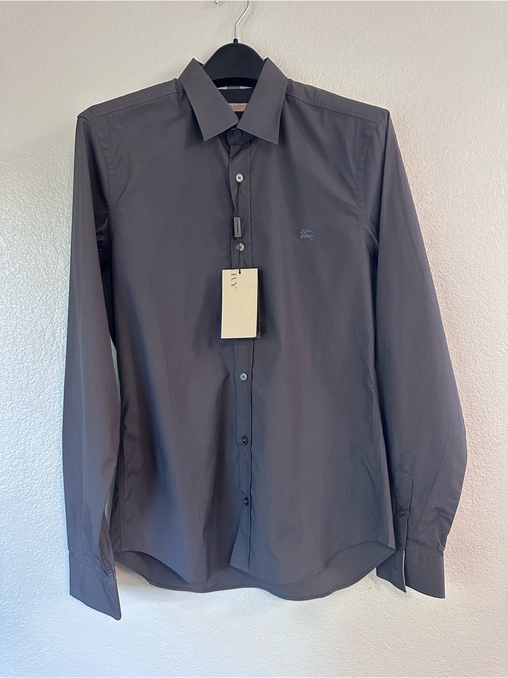 Burberry Men's Dark Charcoal Button-Up Dress Shirt Size S
